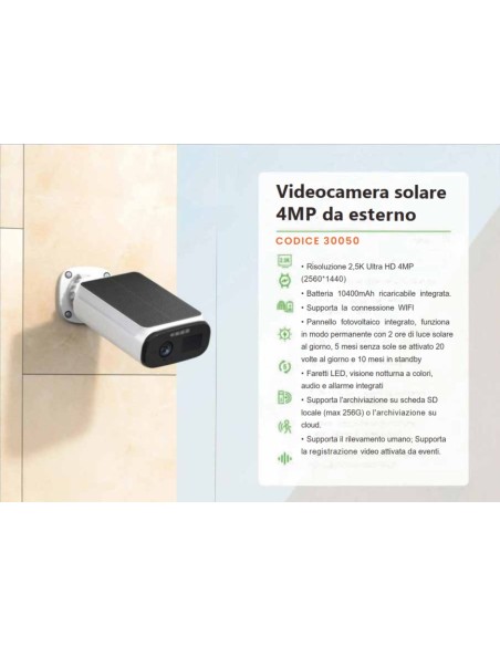 Videocamera con pannello fotovoltaico integrato 4MP da esterno WI-FI