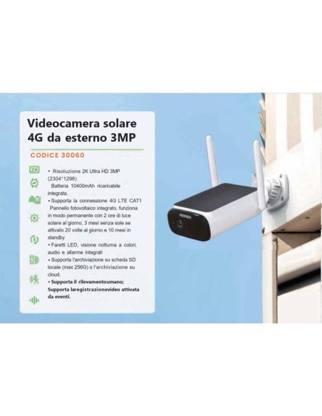 Videocamera con pannello fotovoltaico integrato 4G da esterno 3MP